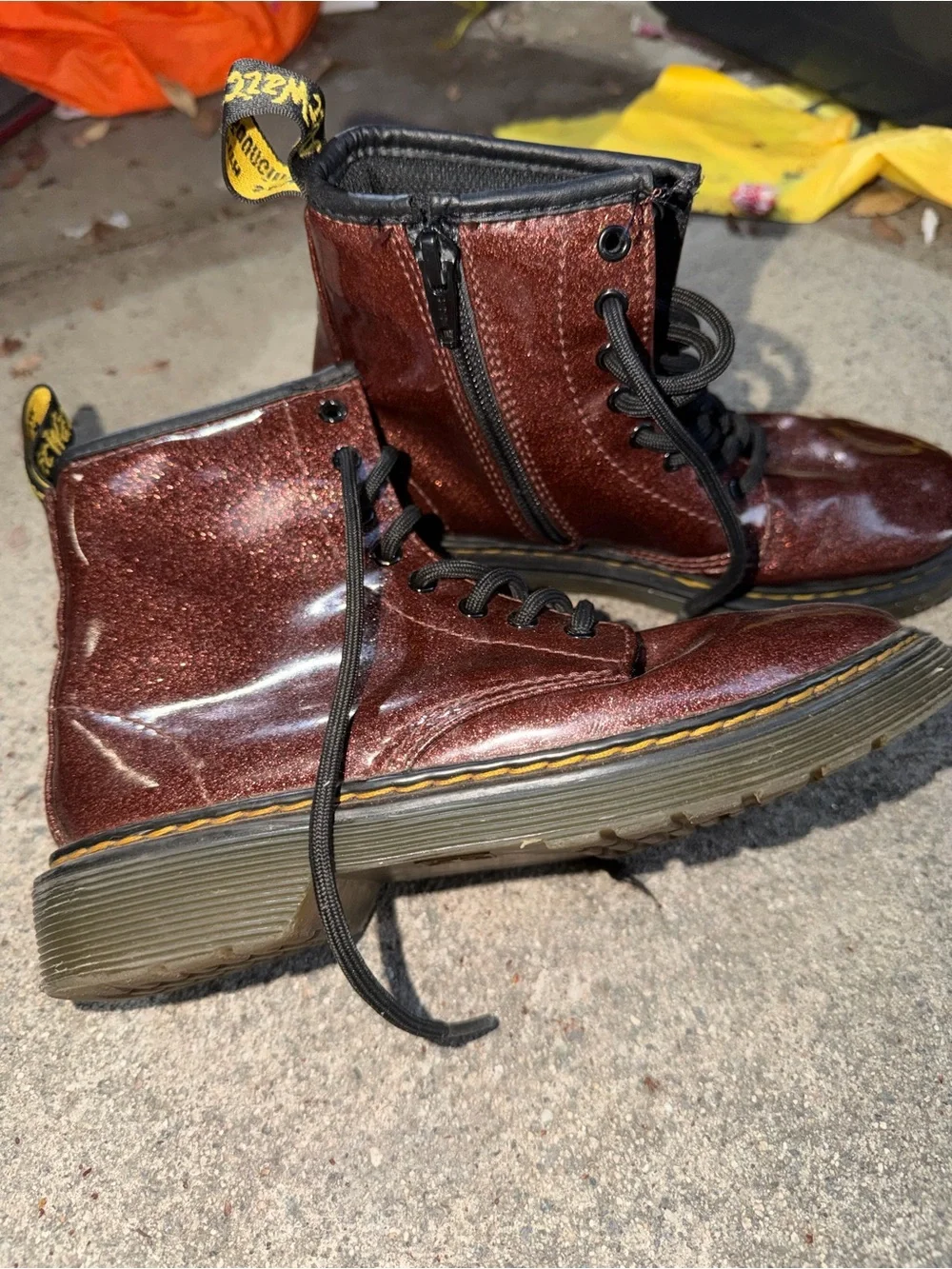 Dr. Martens Kids 1460 J Glitter Boots Rose Brown Mauve Side Zip Size 2Y